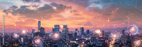 Smart City, wallpaper, the modern technology and intelligent communication networks