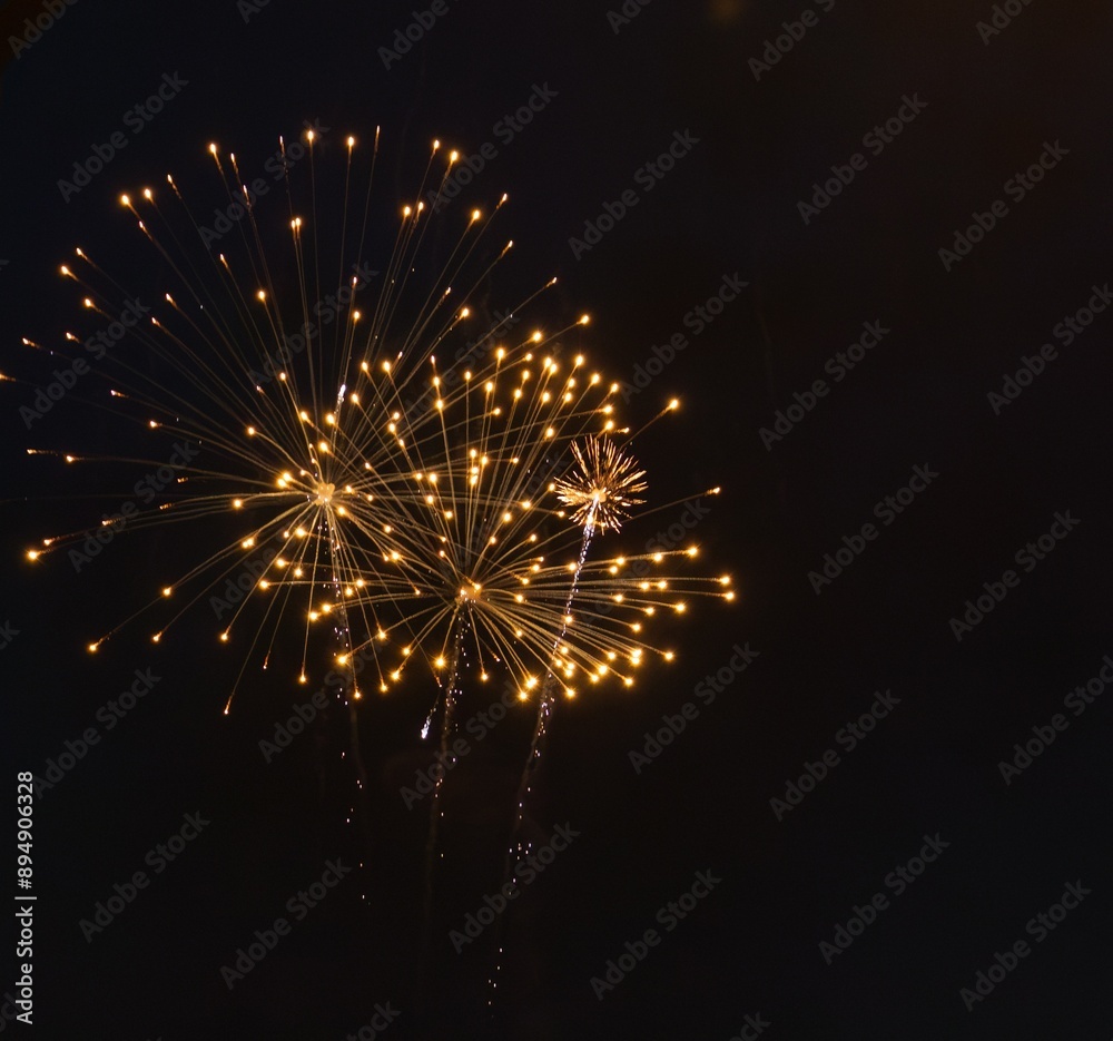 Obraz premium Fireworks burst in dazzling patterns.