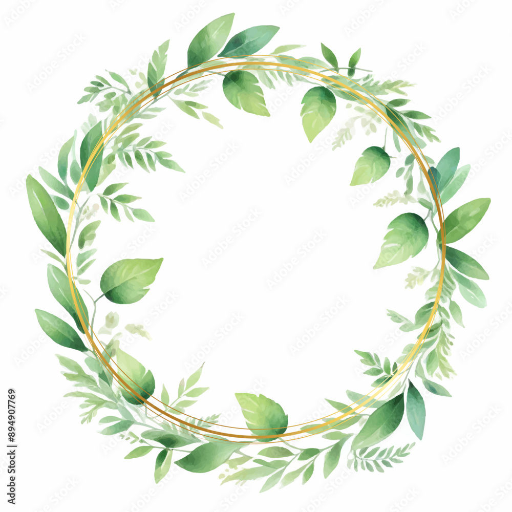 Naklejka premium Watercolor Eucalyptus Leaves Wreath Illustration Green 
