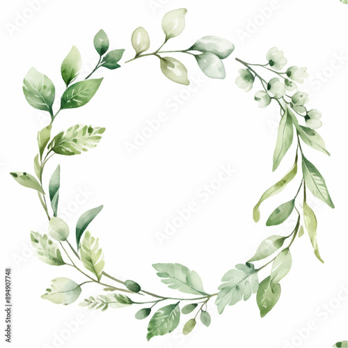 Watercolor Eucalyptus Leaves Wreath Illustration Green	
