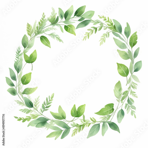 Watercolor Eucalyptus Leaves Wreath Illustration Green	