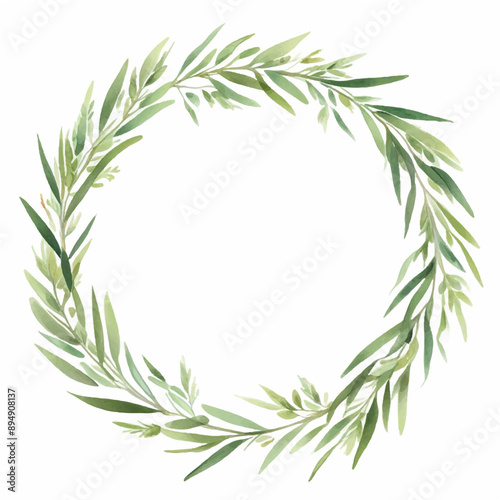Watercolor Hand Drawn Greenery Wreath Clipart, Green Florals Leaves Border