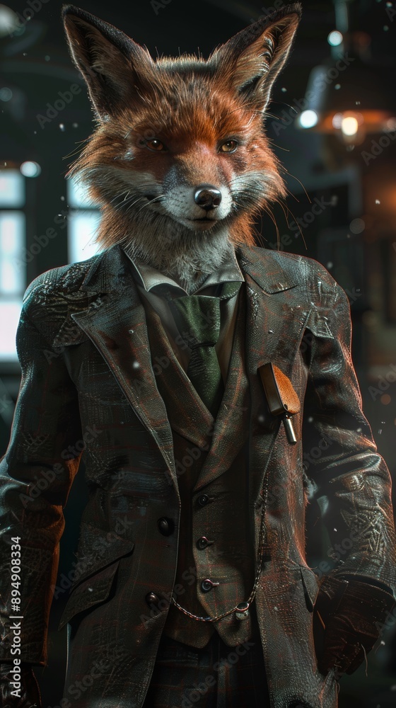 Fashion portrait of an anthropomorphic animal, shot with a charismatic human attitude. Fashion portrait of an anthropomorphic animal, shot with a charismatic human attitude.