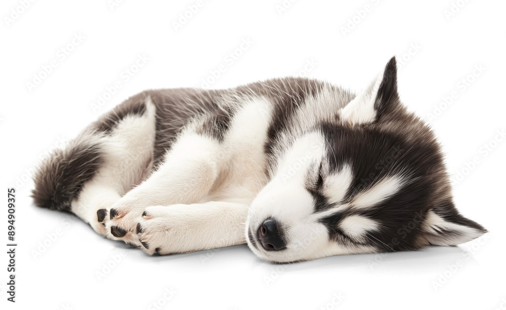 Fototapeta premium Peaceful young husky sleeping on isolated background