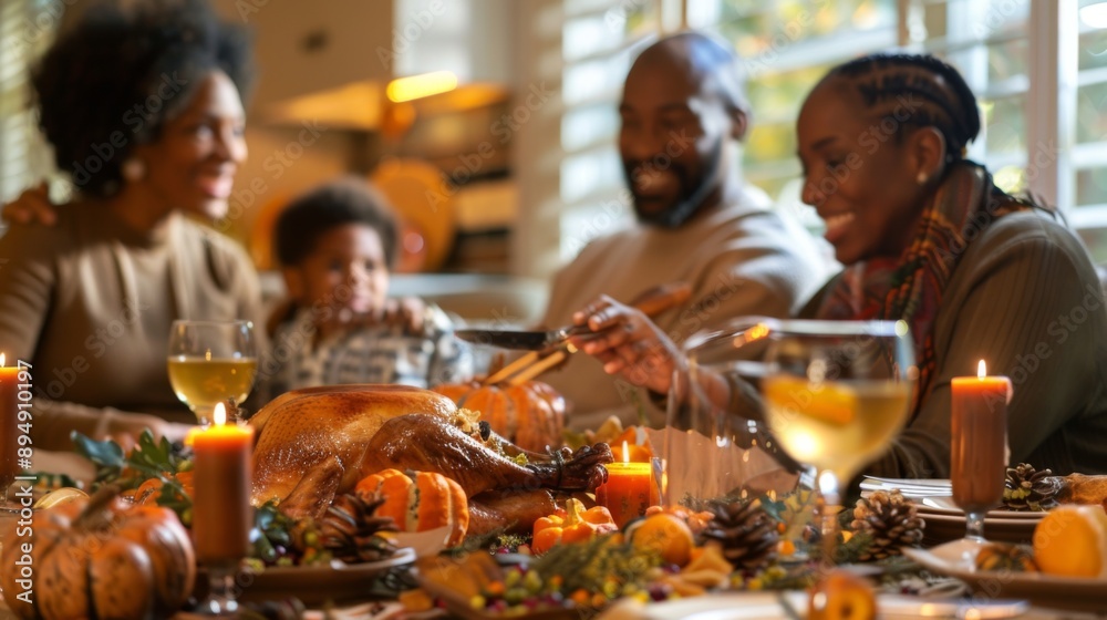 Happy Thanksgiving day. Family dinner background illustration generated by ai