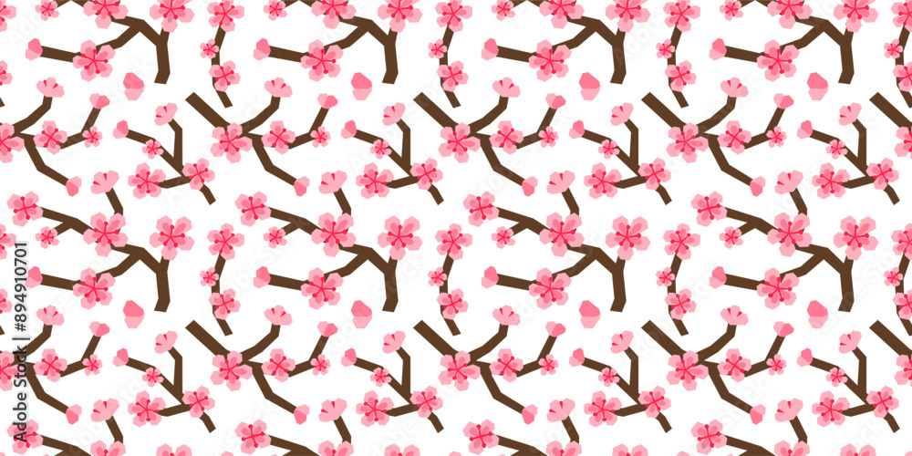 Seamless pattern with cut out stylized blooming sakura branches and flowers. Seasonal Japanese natural background. Seamless pattern with cut out stylized blooming sakura branches and flowers. Seasonal Japanese natural background.
