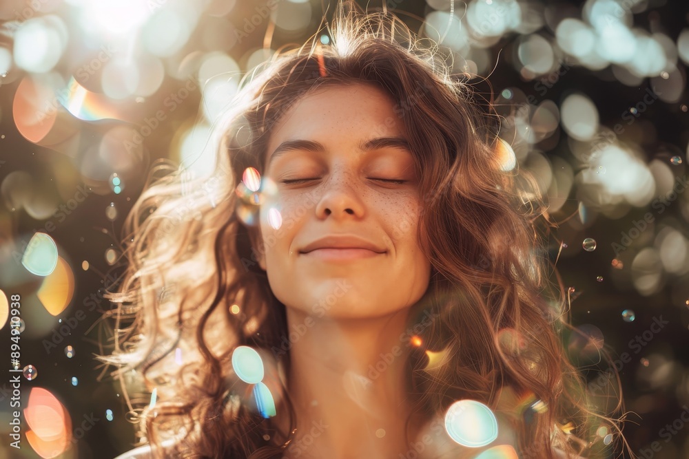 An optimistic and colorful photo of a young woman, smiling during spring or summer, with a natural lifestyle, and a double exposure An optimistic and colorful photo of a young woman, smiling during spring or summer, with a natural lifestyle, and a double exposure