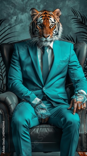 Fashion portrait of an anthropomorphic animal posing for a fashion shoot with a charismatic human attitude in an elegant suit.