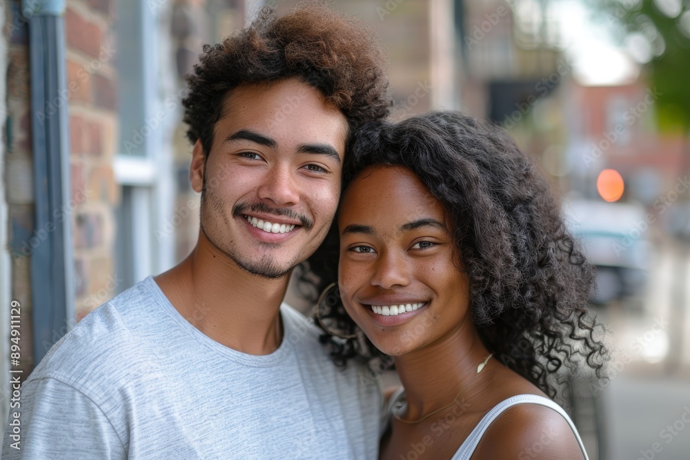Portrait of a smiling multiethnic couple in their 20s supporting each other in difficult times Portrait of a smiling multiethnic couple in their 20s supporting each other in difficult times