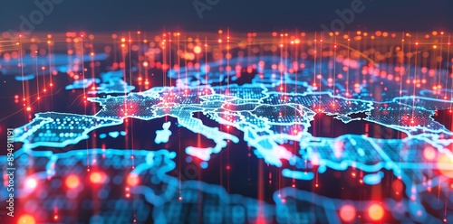 Europe's digital map, high speed data transfer, cyber technology, information exchange and telecommunications in the European global network