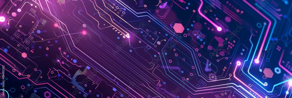 Abstract Futuristic Circuit Board with Glowing Neon Lines - This image depicts a futuristic circuit board with glowing neon lines and geometric patterns, symbolizing innovation, technology Abstract Futuristic Circuit Board with Glowing Neon Lines - This image depicts a futuristic circuit board with glowing neon lines and geometric patterns, symbolizing innovation, technology