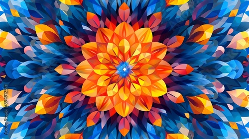 A colorful flower with a blue center generative AI © KayKai