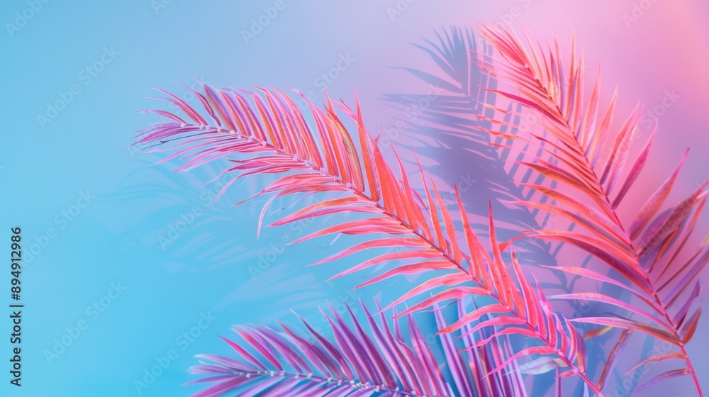 Palm tree leaves in pastel neon colour. Palm tree leaves in pastel neon colour.