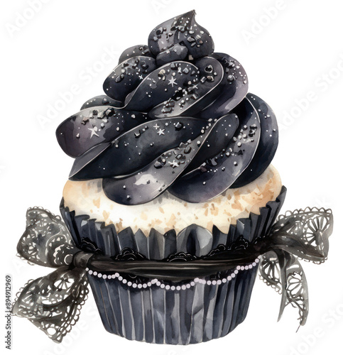 PNG  Elegant black cupcake illustration