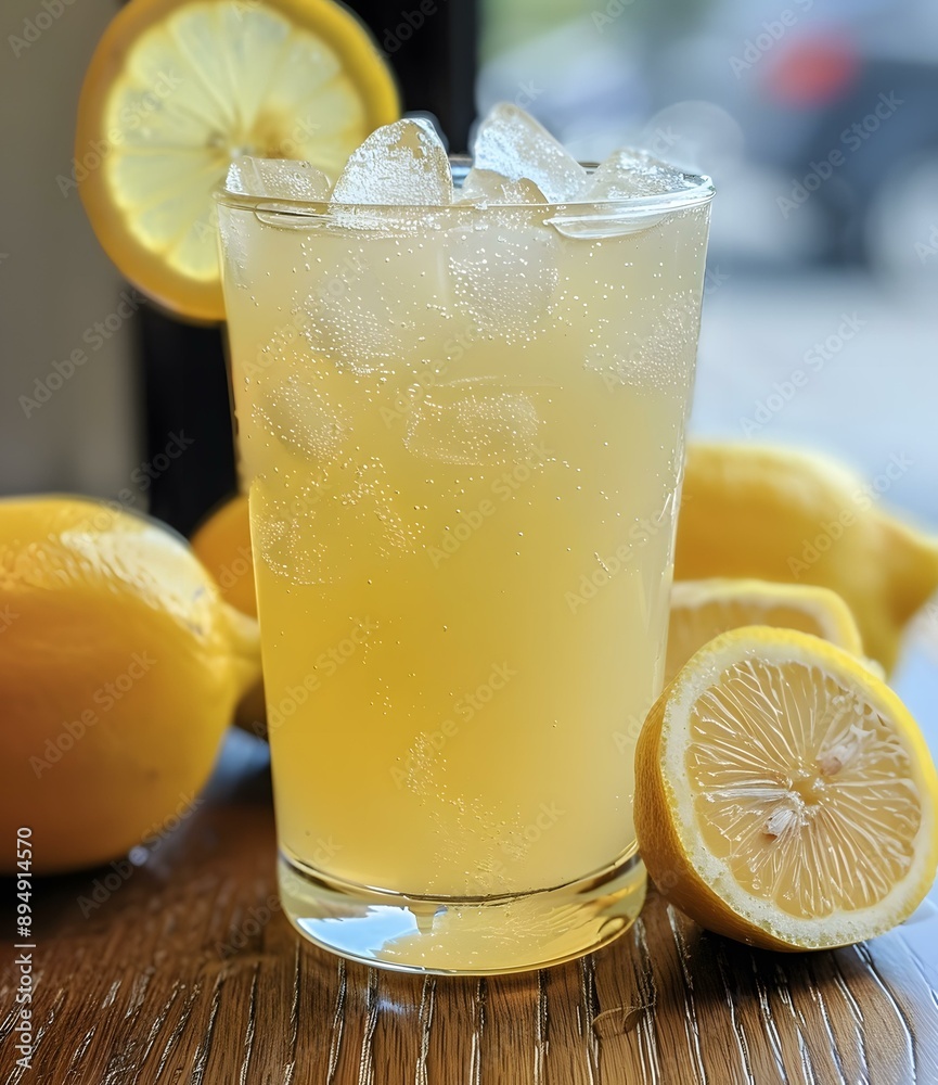 Refreshing Lemonade with Ice and Lemon Slices Refreshing Lemonade with Ice and Lemon Slices
