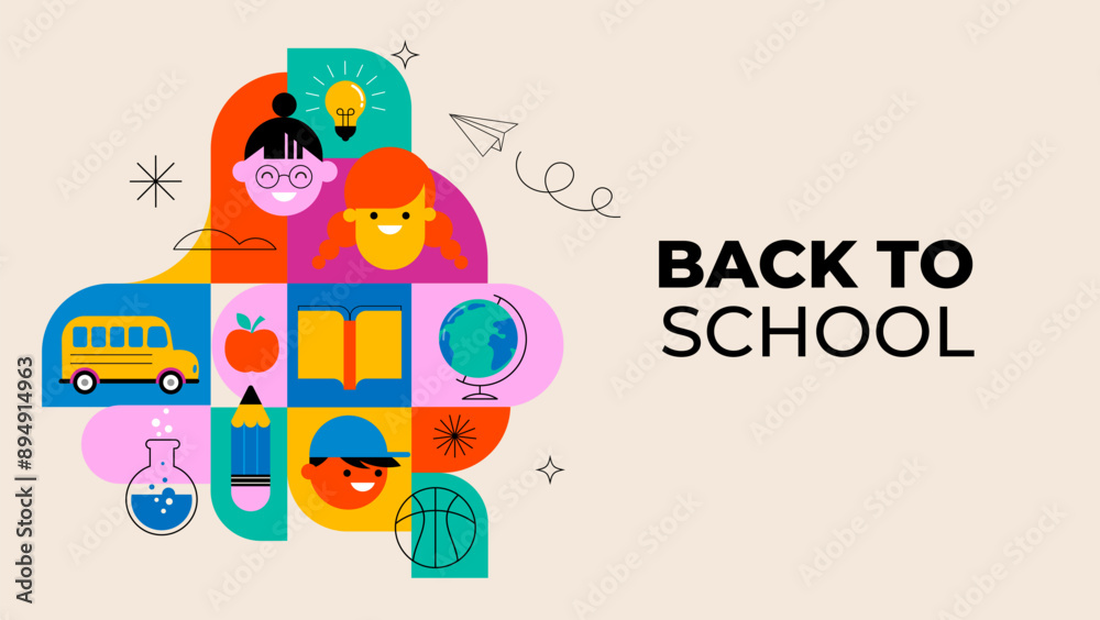 Back to school, geometrical modern style design. Back to school sale, promotion, poster and flyer. Vector illustration Back to school, geometrical modern style design. Back to school sale, promotion, poster and flyer. Vector illustration