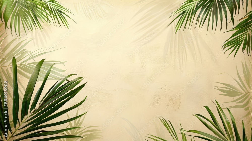 Palm leaves on a beige backdrop Palm leaves on a beige backdrop