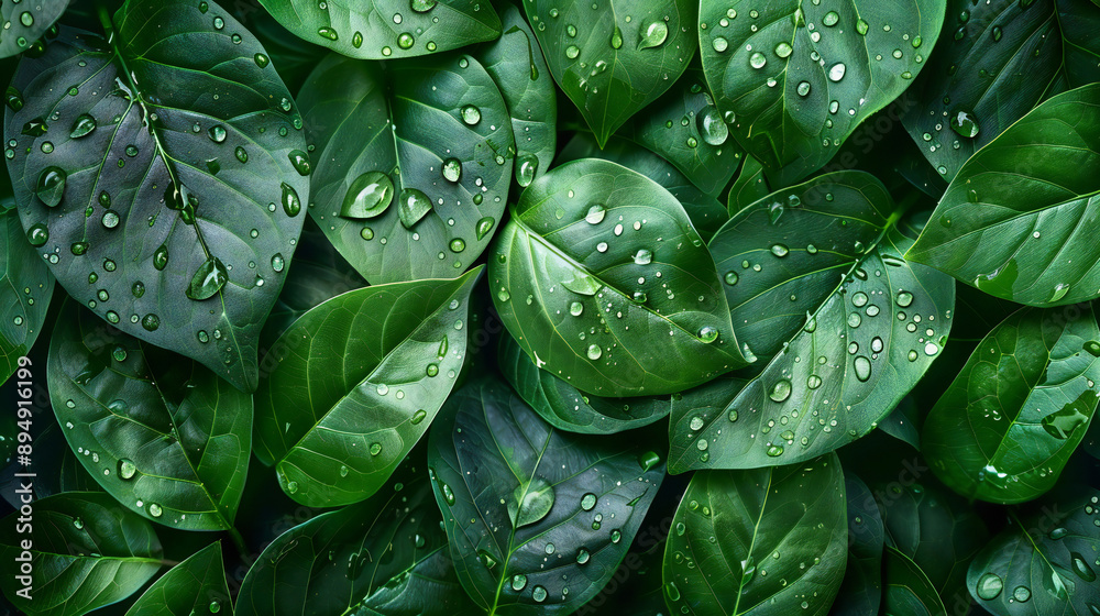 Fototapeta premium closeup nature view of green leaf background. Flat lay, dark nature concept, tropical leaf