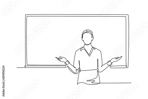 Lecturers teaching in class concept. Single line draw design vector graphic illustration.