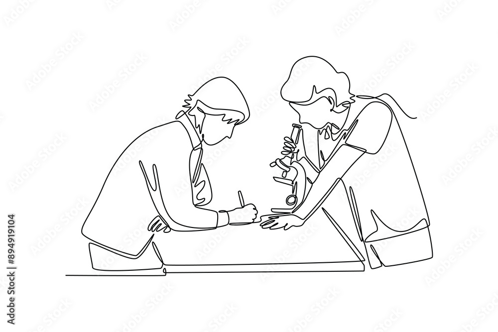 Lecturers teaching in class concept. Single line draw design vector graphic illustration. Lecturers teaching in class concept. Single line draw design vector graphic illustration.