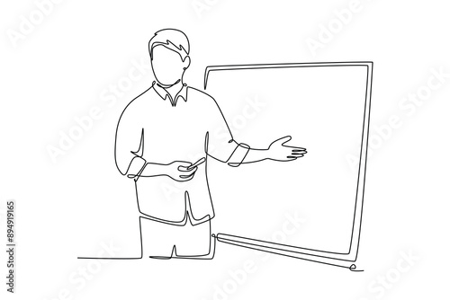 Lecturers teaching in class concept. Single line draw design vector graphic illustration.