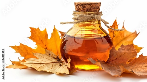 maple syrup oil and plant isolated in white background, natural skin care ingridients