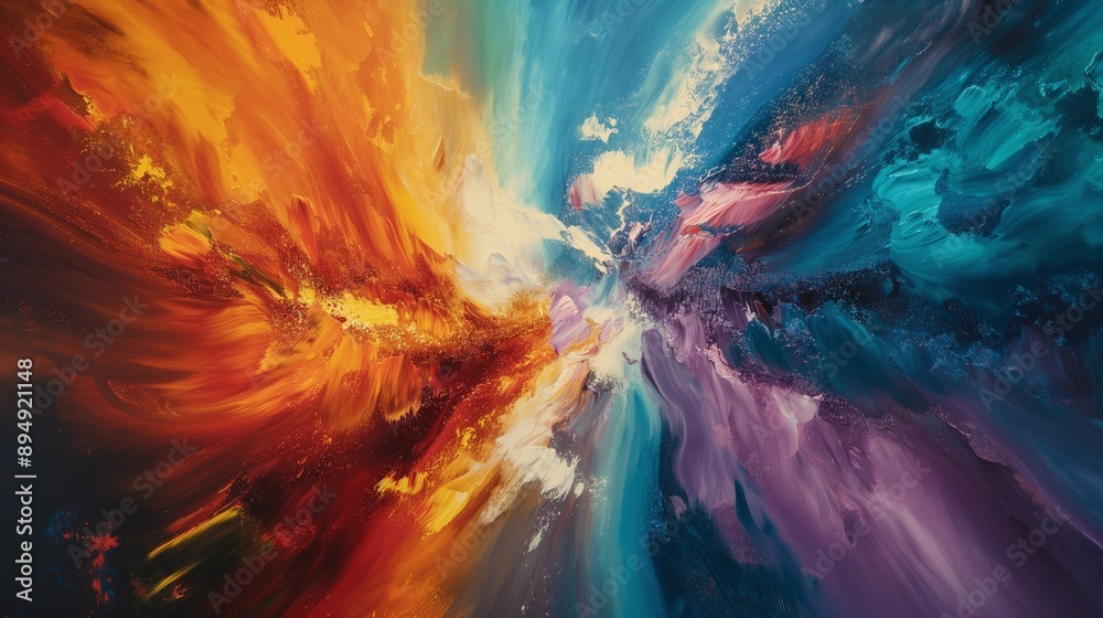 oil painting. Explosion of colored powder oil painting. Explosion of colored powder