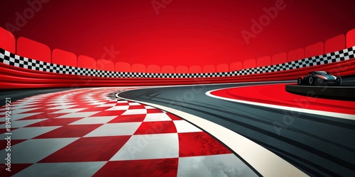 A racing track with a checkered pattern and a car on it