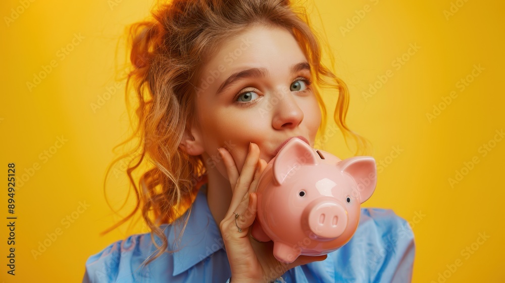 The woman with piggy bank The woman with piggy bank