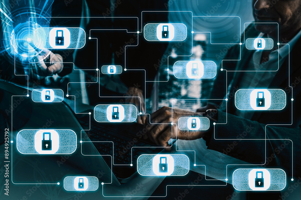 Cyber Security and Digital Data Protection Concept. Icon interface showing secure firewall technology for online data access defense against hacker, virus and insecure information for privacy. uds Cyber Security and Digital Data Protection Concept. Icon interface showing secure firewall technology for online data access defense against hacker, virus and insecure information for privacy. uds