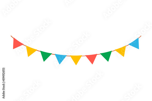 Hanging summer party garland for kids. Color pennant border isolated on white background. Triangle flags in rainbow colors. Vector clipart