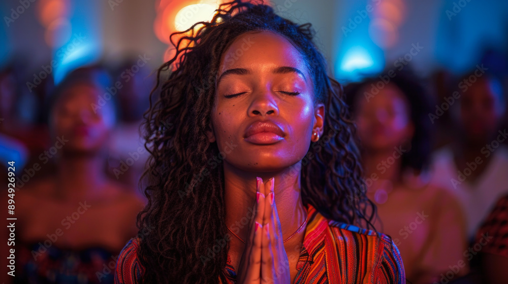 Woman Worshiping in Church: Deep Spiritual Connection with God and Jesus Woman Worshiping in Church: Deep Spiritual Connection with God and Jesus