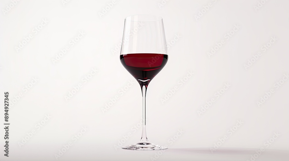 A long-stemmed glass of red wine, isolated on white background, capturing the