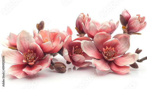 A bouquet of pink flowers is arranged in a row. The flowers are large and vibrant, with a mix of pink and white hues. The arrangement is simple yet elegant