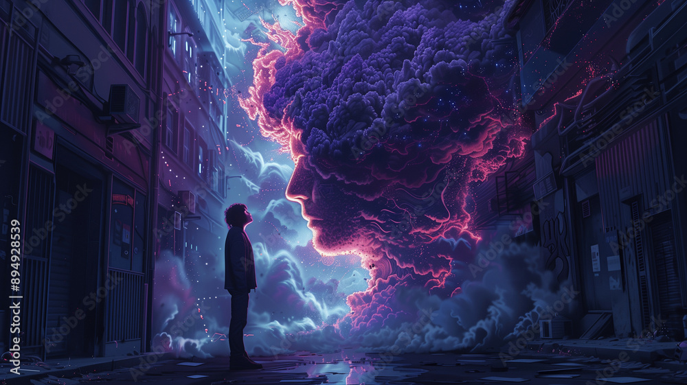 Fototapeta premium Brain potential. Ideas and innovation. Free your mind. Synapses and artificial intelligence. Cloud and globalization. Human anatomy and brain. Ai generative