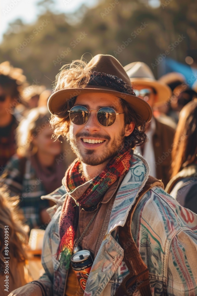 Joyful Music Festival Attendee Wearing Sunglasses and Hat Joyful Music Festival Attendee Wearing Sunglasses and Hat