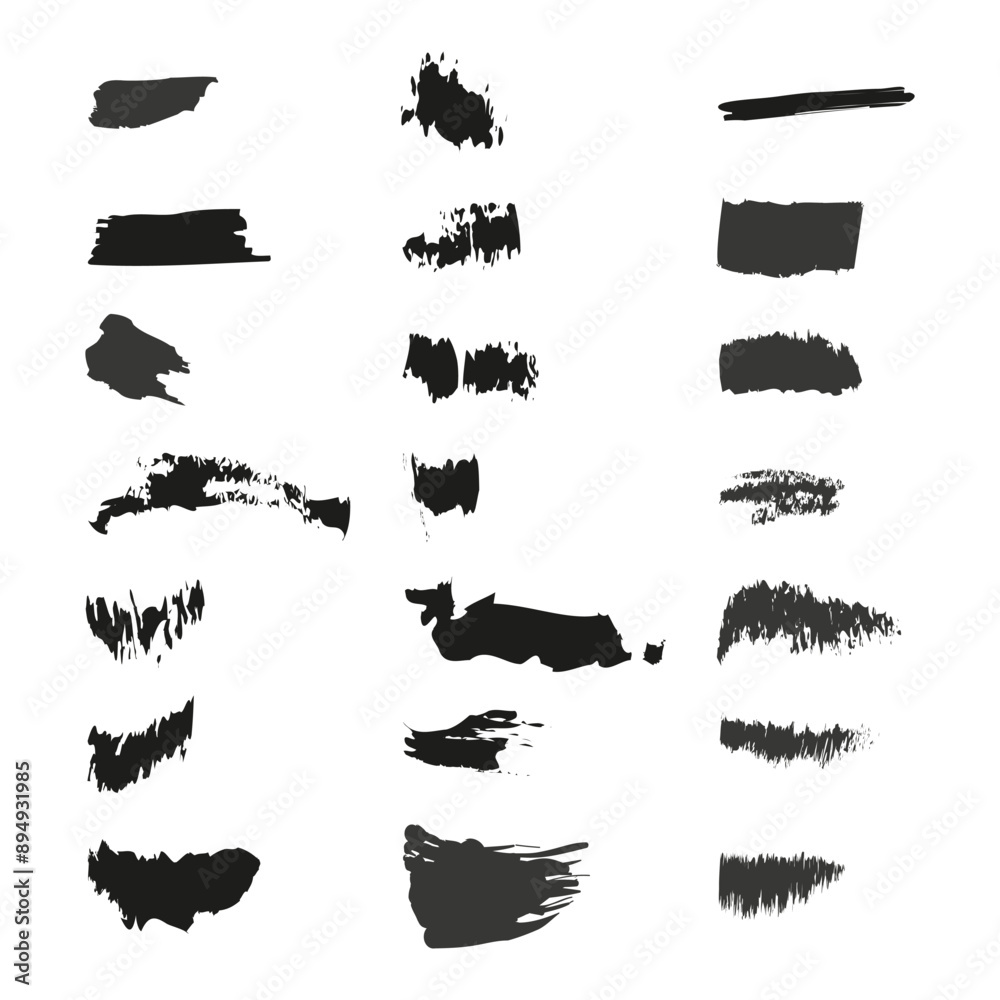 Ink brush strokes. Abstract black smears. Grunge texture elements. Vector illustration. Ink brush strokes. Abstract black smears. Grunge texture elements. Vector illustration.