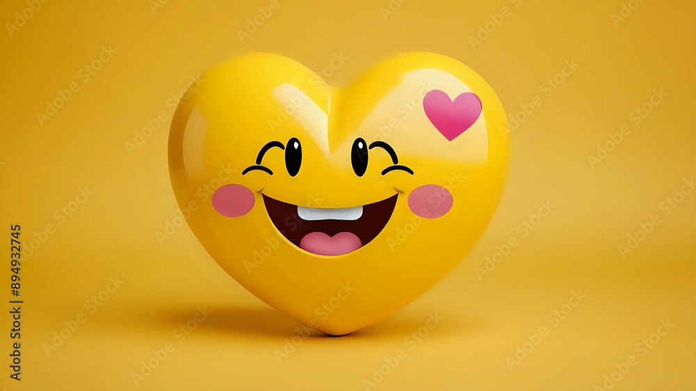 Fototapeta premium A yellow heart shaped emoticon with a big smile and rosy cheeks.