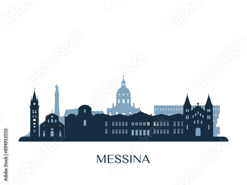 Messina skyline, monochrome silhouette. Vector illustration.