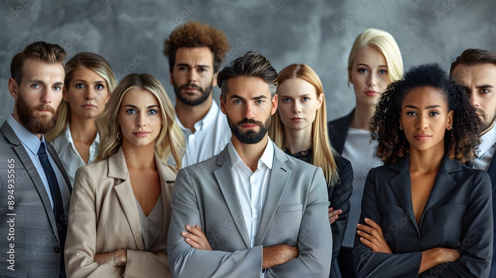 Confident and Ready: A diverse group of business professionals stand united, arms crossed, exuding an aura of confidence and determination. Their serious expressions. Confident and Ready: A diverse group of business professionals stand united, arms crossed, exuding an aura of confidence and determination. Their serious expressions.