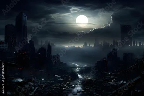 Dystopian Urban Landscape: The Ghost City under the Stormy Sky