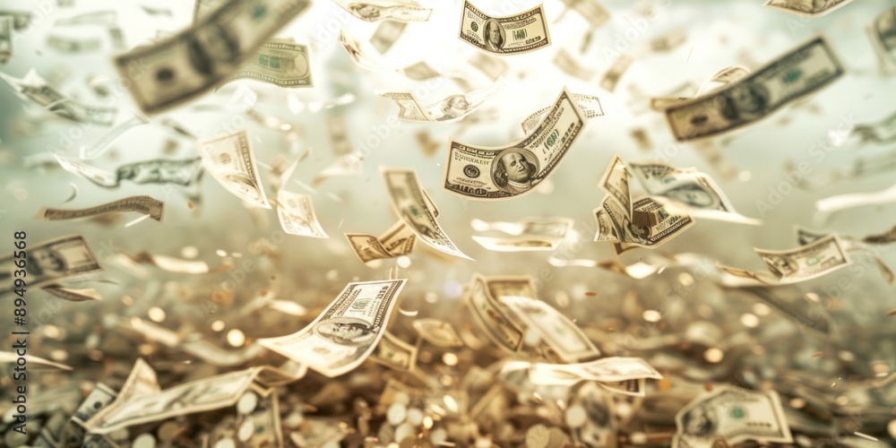 Dollar bills float through the air, creating a dynamic scene of financial abundance.Dollar bills float through the air, creating a dynamic scene of financial abundance. Dollar bills float through the air, creating a dynamic scene of financial abundance.Dollar bills float through the air, creating a dynamic scene of financial abundance.