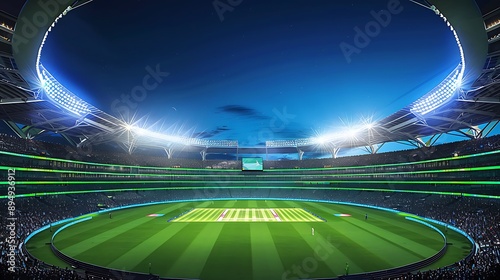 High-tech cricket stadium with retractable roof and LED screens
