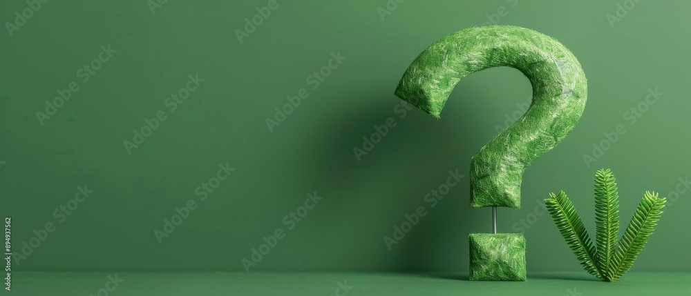 Green Question Mark, Question mark made of greenery with a plant, Nature Inquiry Green Question Mark, Question mark made of greenery with a plant, Nature Inquiry