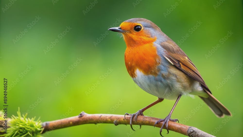 European robin perched on a branch with green background, European robin, bird, perched, branch, wildlife, nature, green European robin perched on a branch with green background, European robin, bird, perched, branch, wildlife, nature, green