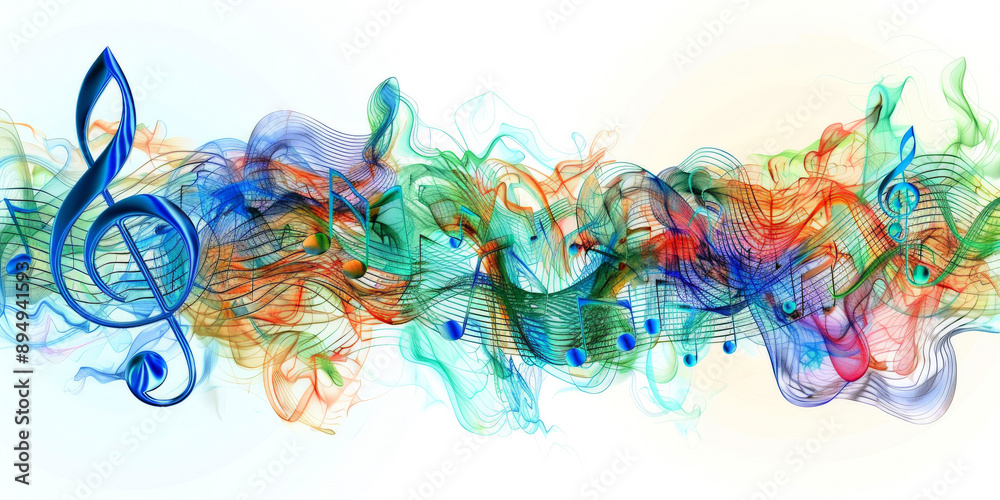 Color Color Musical Examples Symphony of Color: Abstract musical notes and a treble clef dance in a ...