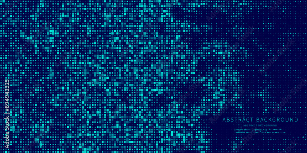 Abstract background chaotic size blue pixels on blue. Rectangle mosaic gradient color with noise design. Vector Illustration. Abstract background chaotic size blue pixels on blue. Rectangle mosaic gradient color with noise design. Vector Illustration.