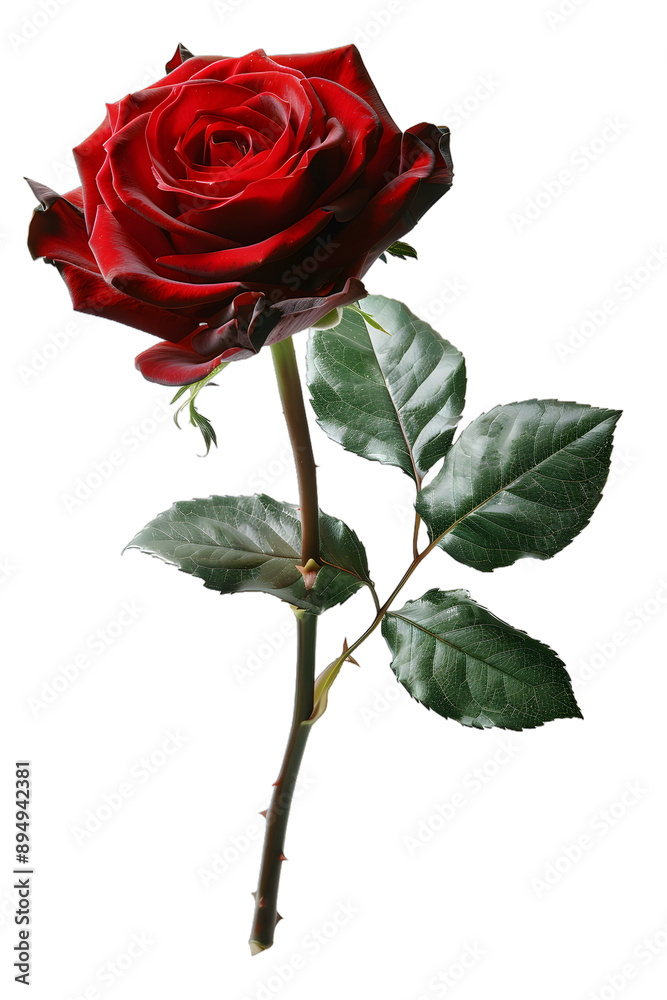Fototapeta premium [Transparent Background PNG]Single Red Rose on White Background