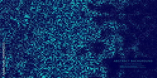 Abstract background chaotic size blue pixels on blue. Rectangle mosaic gradient color  with noise design. Vector Illustration.
