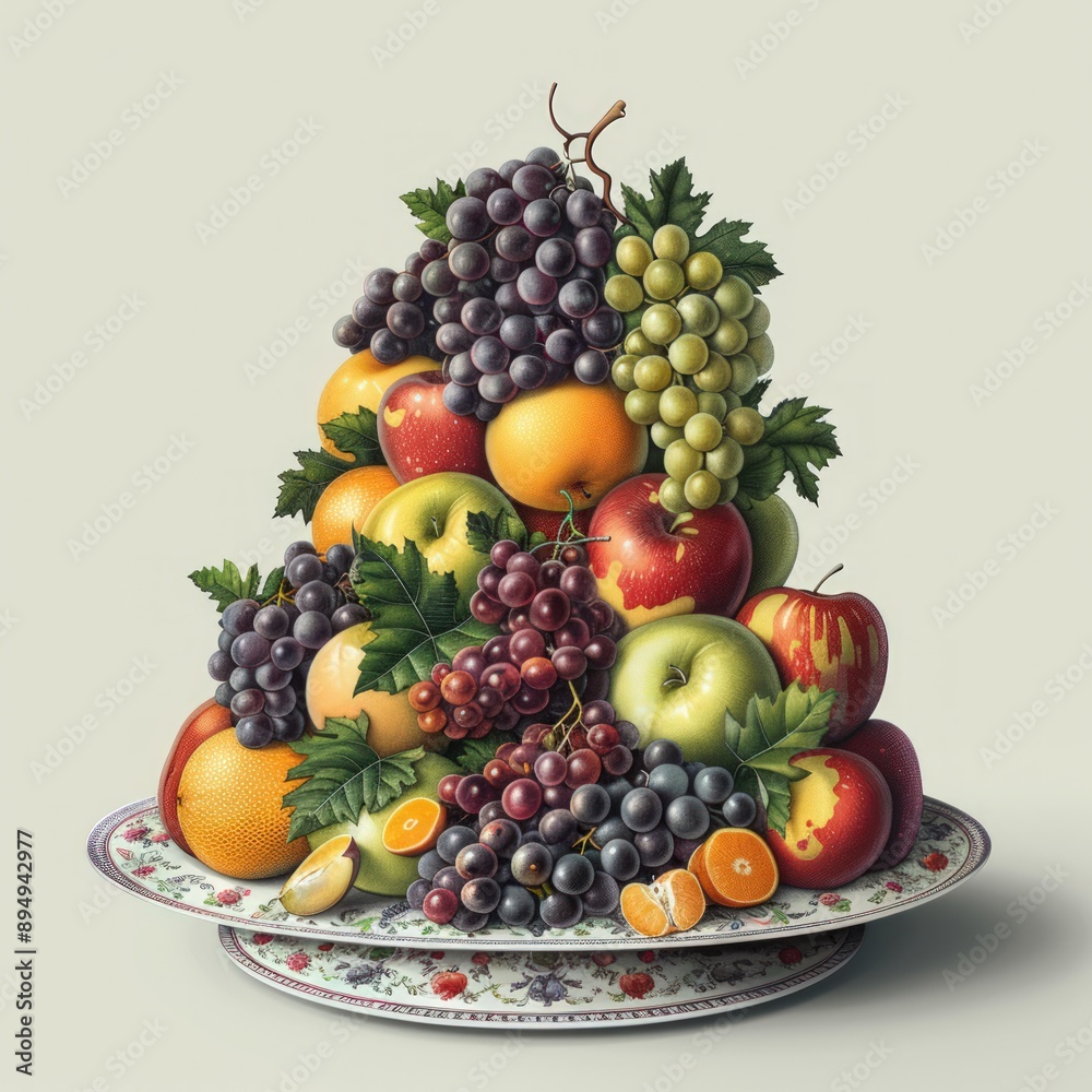 A fruit platter with apples, oranges, and grapes A fruit platter with apples, oranges, and grapes